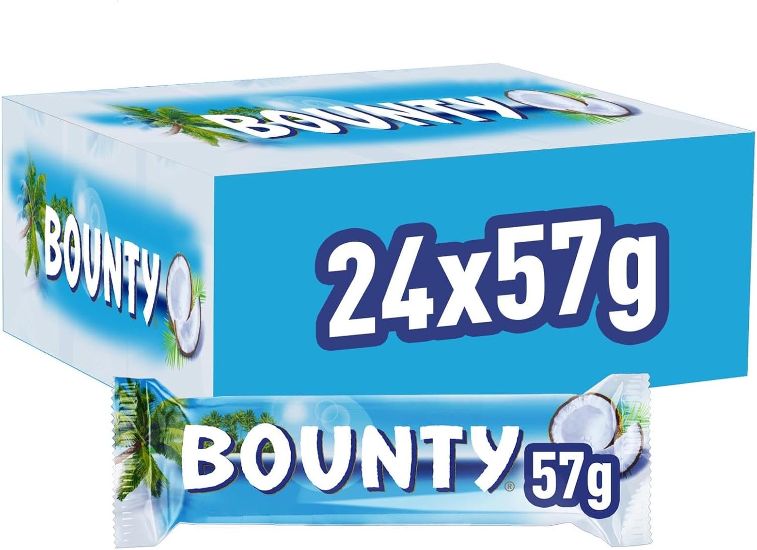 Bounty Chocolate Bars, Coconut & Milk Chocolate Bulk Box, 24 x 57g, Ideal for Gift, Snacks or Hamper