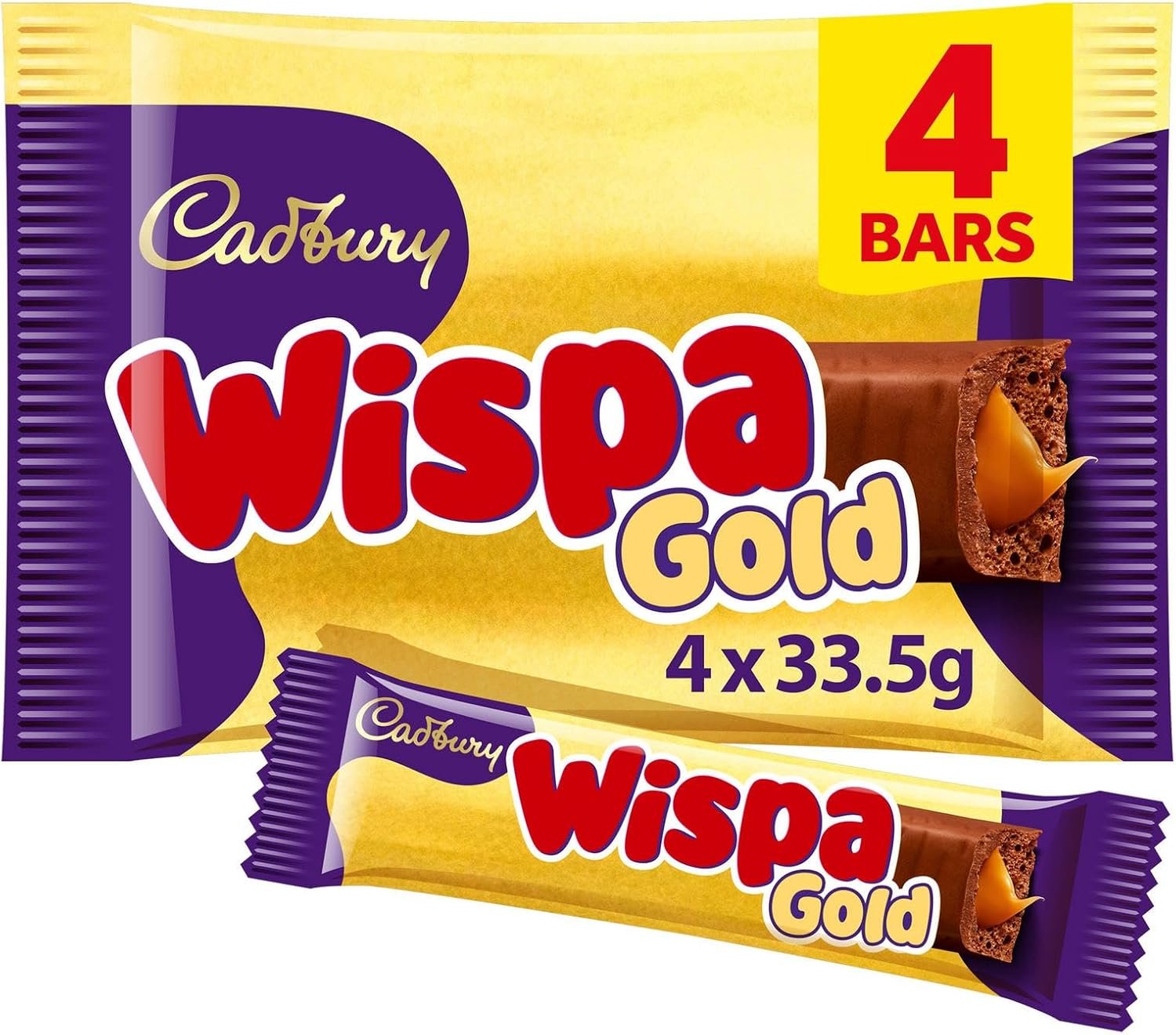 Cadbury Wispa Gold Chocolate, Indulgent Milk Chocolate with Caramel Centre, 4 x 38.3 g Bars (Pack of 8)
