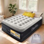 OlarHike Inflatable Mattress, Air Bed, Double Airbed with Built in Pump, Blow Up Mattress, Folding Guest Bed Self Inflating with Flocked Surface for Camping and Home Use, 190cm x 140cm x 46cm (Black)